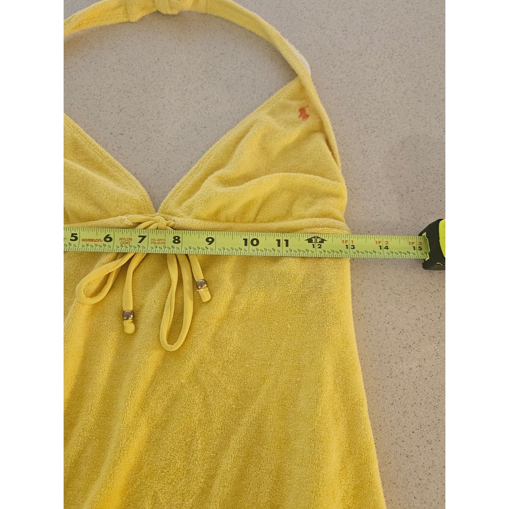 Ralph Lauren Yellow Terry Cloth Halter Swim Cover Up Dress Ruffle Hem Small - Picture 7 of 9